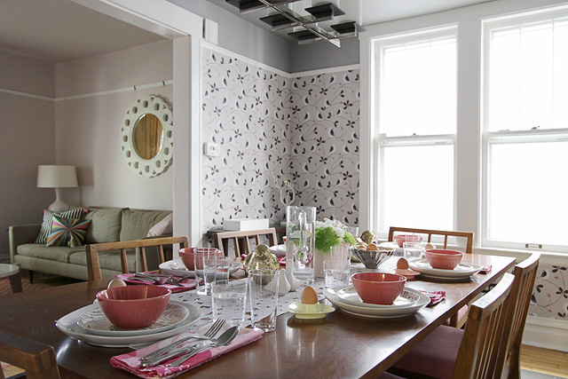 Wallpapered Dining Room